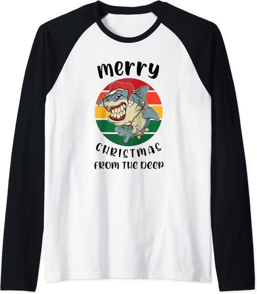 Ugly Christmas Sweater Graphic Design For Shark Orcas Lovers Raglan Baseball Tee